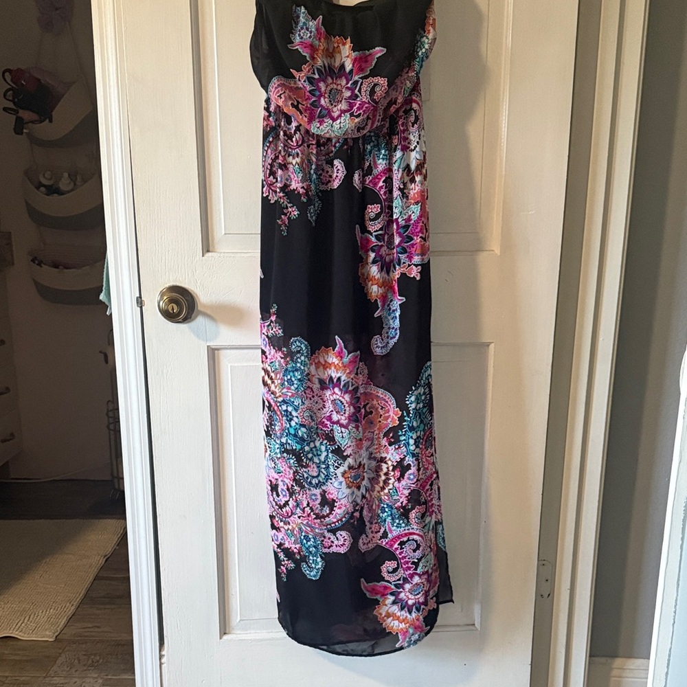 Express Black and Pink Floral Maxi Dress